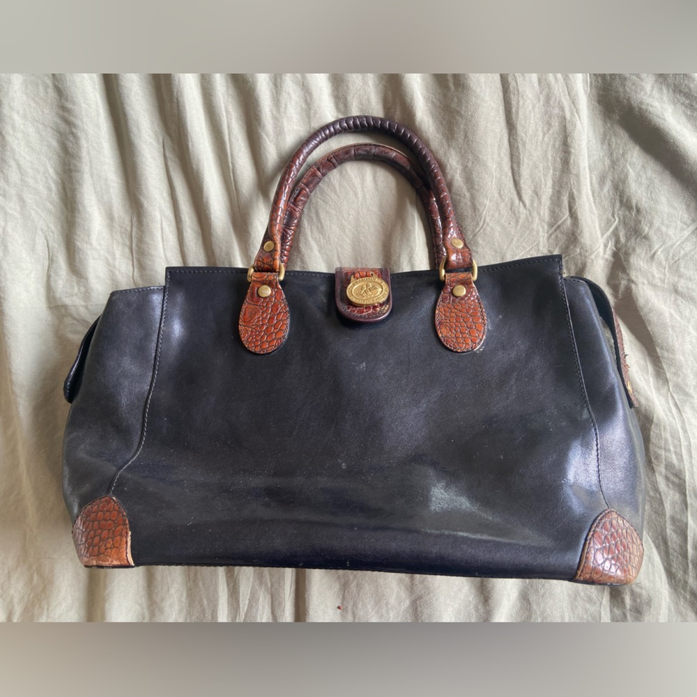 Brahmin Vintage Black and Brown Leather Handbag
